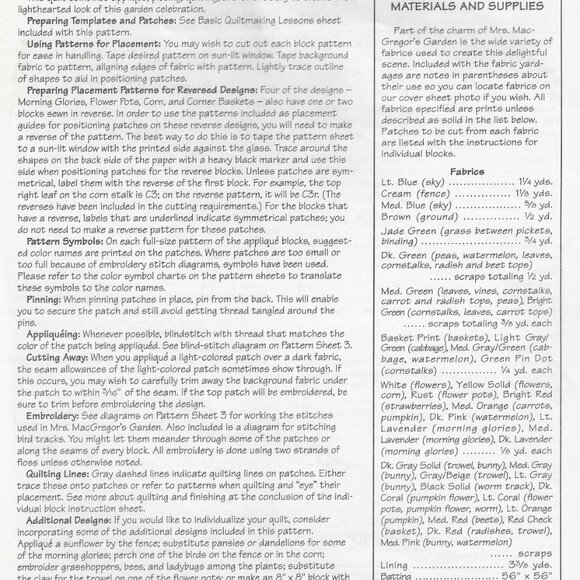 Mrs. MacGregor's Garden Quilt Pattern - Unused and Uncut - Picture 2 of 2
